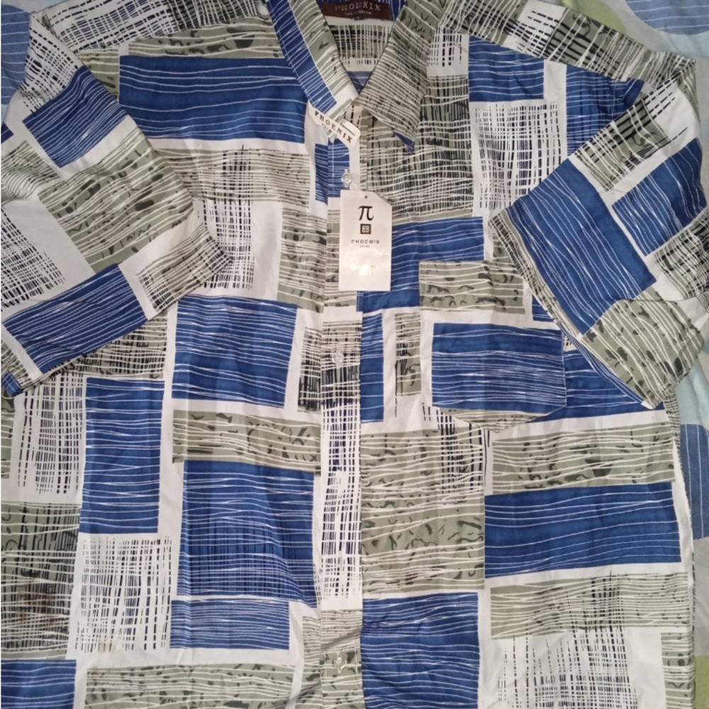 Men's Blue and Grey Casual Button Down Shirt